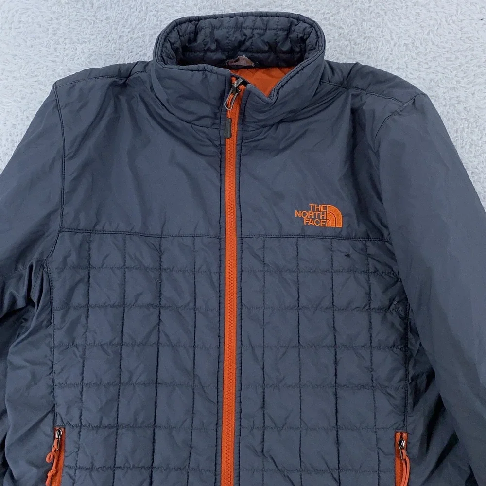 North Face Quilted Jacket Mens XS Gray Orange Full Zip Insulated‎ Outdoors F15